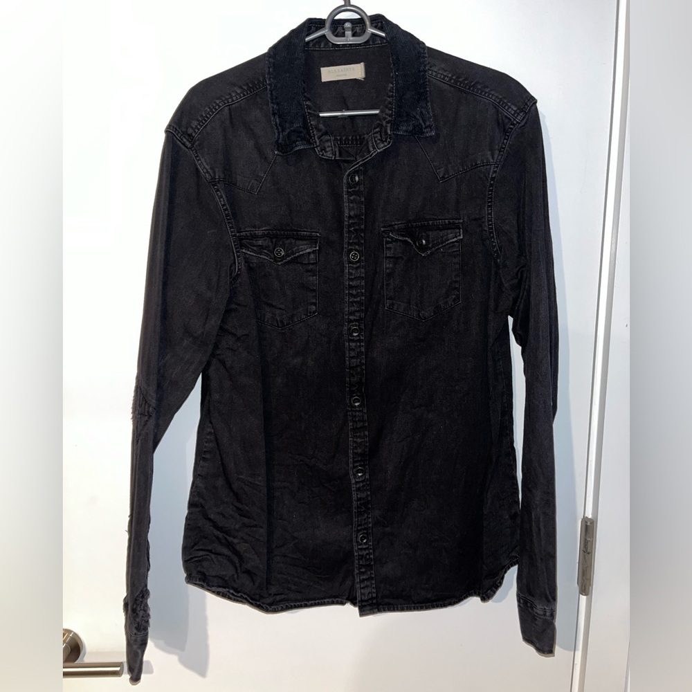 AllSaints Black Western-Style Denim Shirt